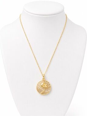 Gold Sun and Palm Circle Pendant Necklace - Women Jewelry